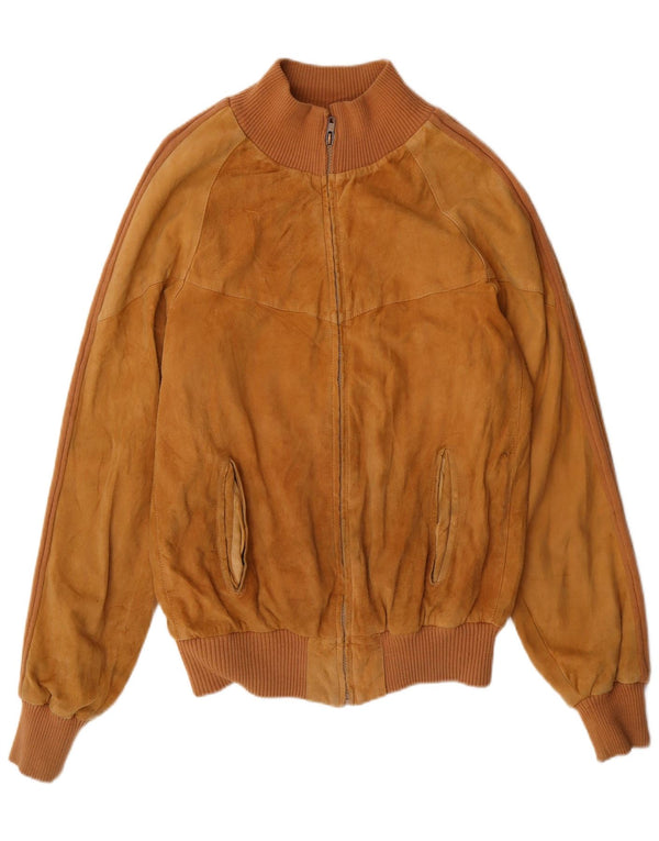 Vintage hombres ante bomber chaqueta Reino Unido 42 XL cuero marrón