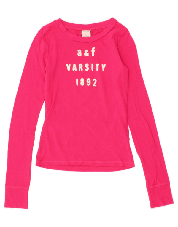 ABERCROMBIE & FITCH Girls Graphic Top Long Sleeve 9-10 Years Medium Pink