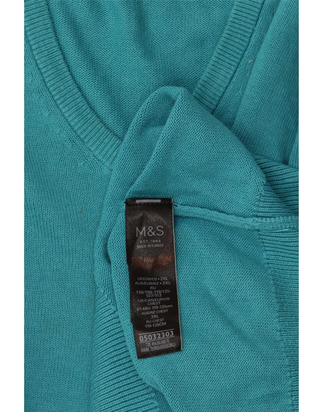 Marks & Spencer - Jersey con cuello en V para hombre, talla 2XL, algodón turquesa