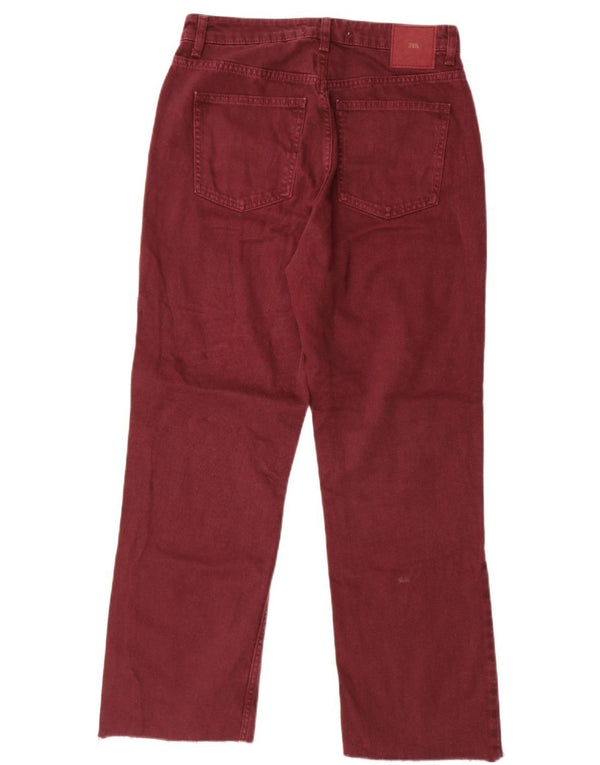 Zara Jeans rectos de cintura alta para mujer EU 38 Small W28 L27 Borgoña