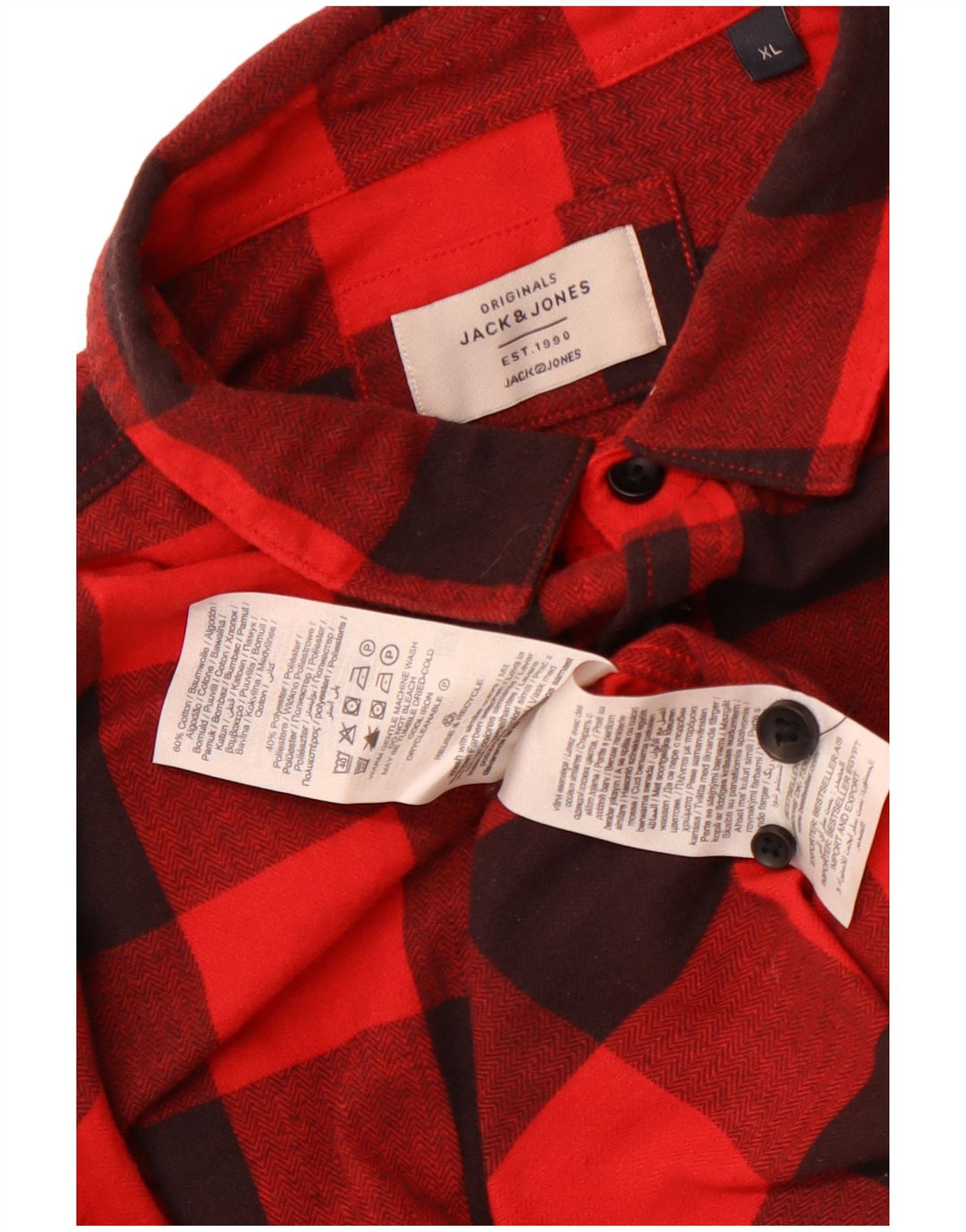 Jack & Jones Camisa De Franela Hombre XL Algodón Vichy Rojo