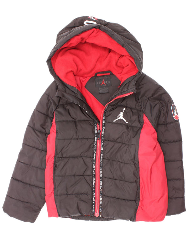Jordan Chaqueta acolchada con capucha y gráfico para niños de 6 a 7 años, talla grande, color negro