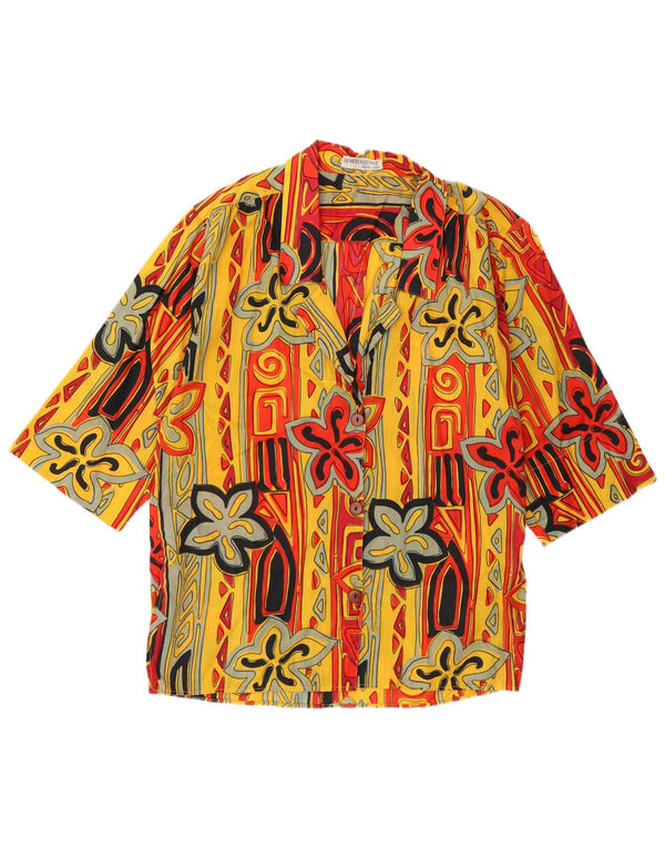 Vintage mujer 3/4 manga camisa Reino Unido 16 grande multicolor floral