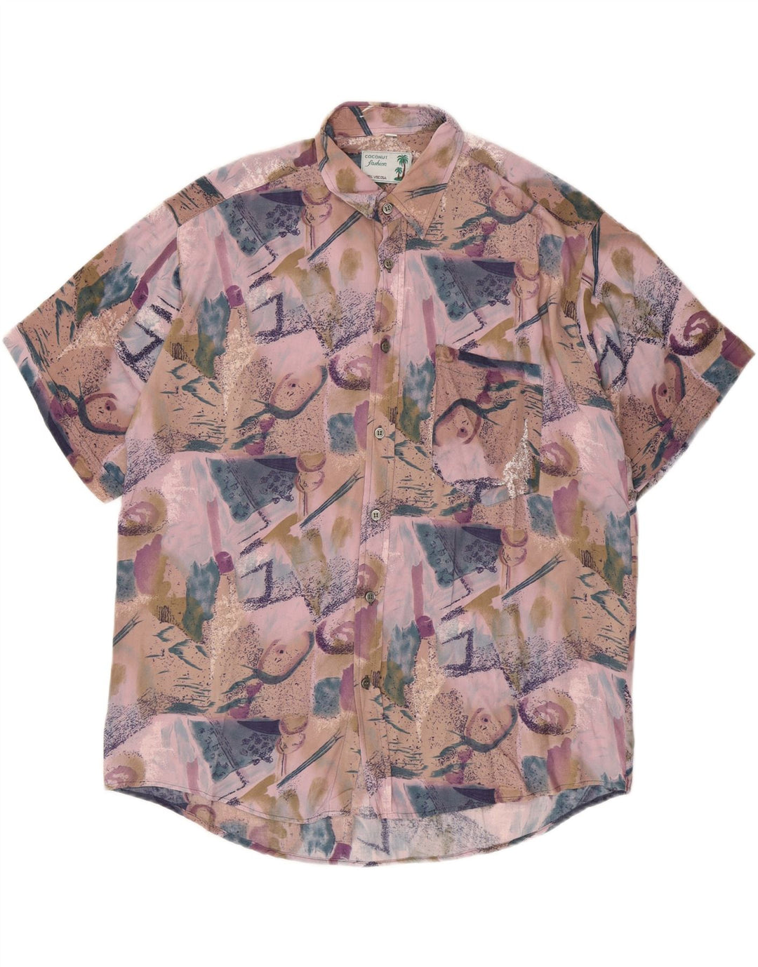 Camisa De Manga Corta Para Hombre Coconut Viscosa Patchwork Multicolor Grande