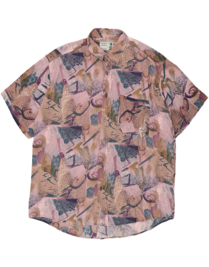 Camisa De Manga Corta Para Hombre Coconut Viscosa Patchwork Multicolor Grande