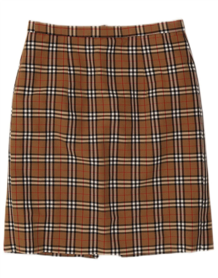 Falda lápiz VINTAGE para mujer W28 Cuadro marrón medio