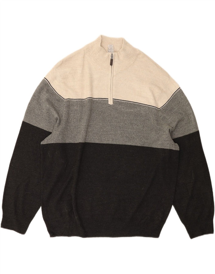 DOCKERS Mens Zip Neck Jumper Sweater 2XL Multicoloured Colourblock Acrylic Vintage Dockers and Second-Hand Dockers from Messina Hembry 