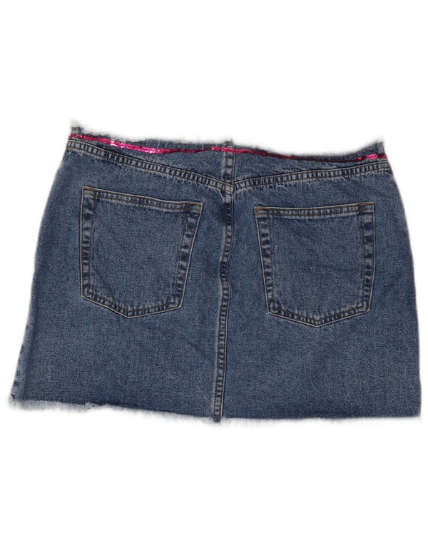 Benetton Minifalda Vaquera IT 44 Medium W28 Algodón Floral Azul