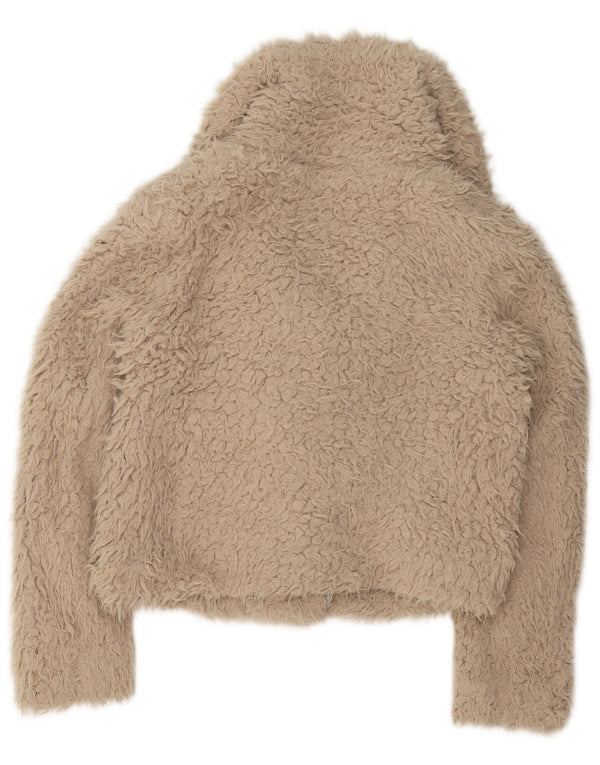 Zara Mujer Oversize Crop Teddy Bear Chaqueta UK 10 Small Beige Poliéster