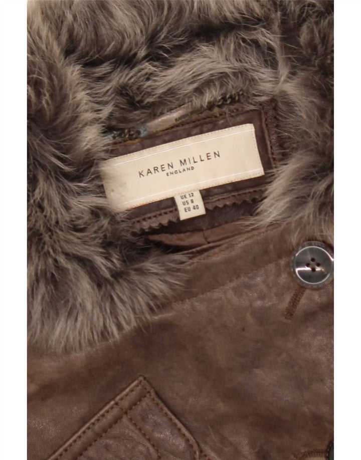 Karen Millen Chaqueta de cuero para mujer UK 42 Marrón medio