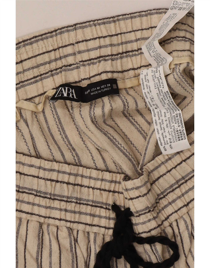 Zara Mujer Shorts Chinos Mediano W28 Algodón Rayas Beige
