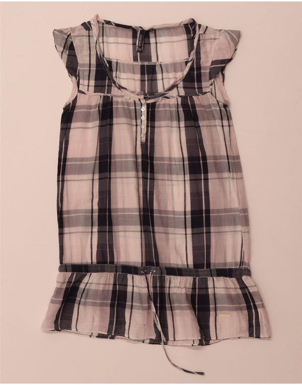 WOOLRICH Blusa tipo túnica para mujer UK 6 XS Algodón a cuadros blancos