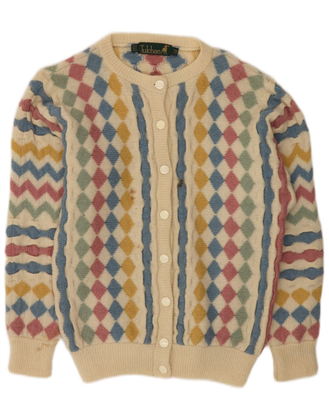 Tulchan Cárdigan para Mujer Talla única Beige Argyle/Diamond Lana Nueva
