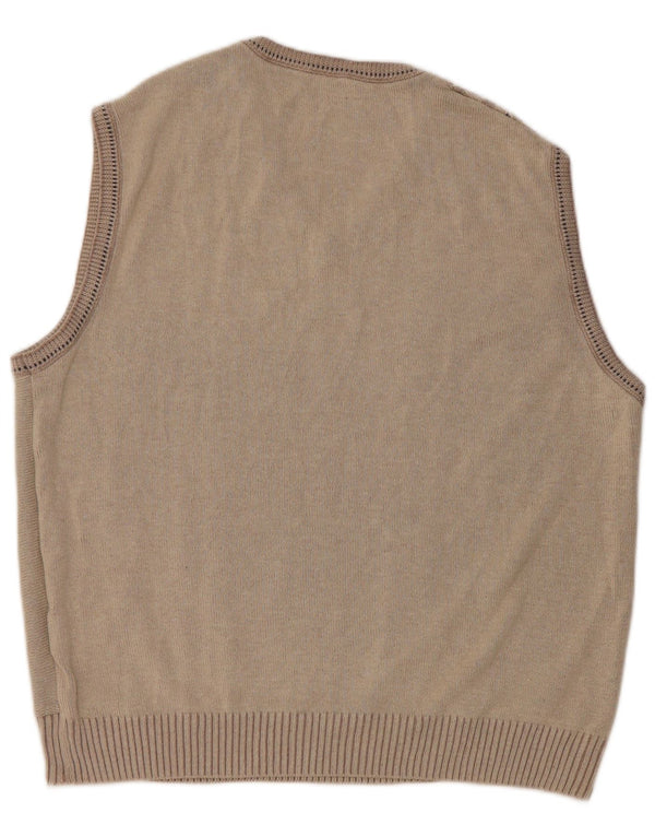 Vintage hombres chaleco camiseta sin mangas grande beige algodón geométrico