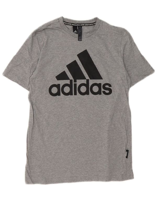 Adidas - Camiseta gráfica para hombre, talla pequeña, algodón moteado gris