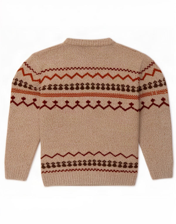 Vintage hombres barco cuello jersey suéter XL beige Fair Isle poliéster