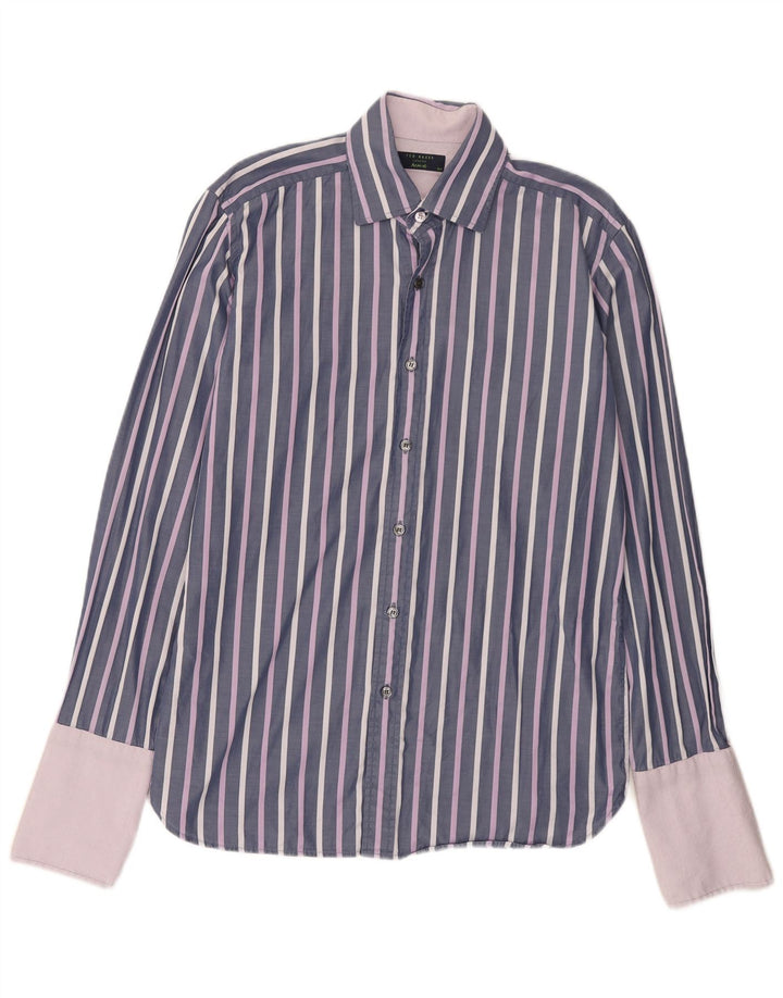 Ted Baker - Camisa formal para hombre, talla 15 1/2, algodón a rayas, color morado mediano