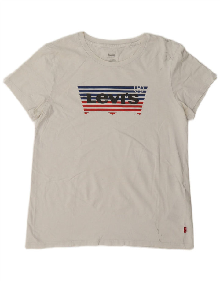 Levi's Camiseta gráfica para mujer Top UK 44 Algodón blanco mediano