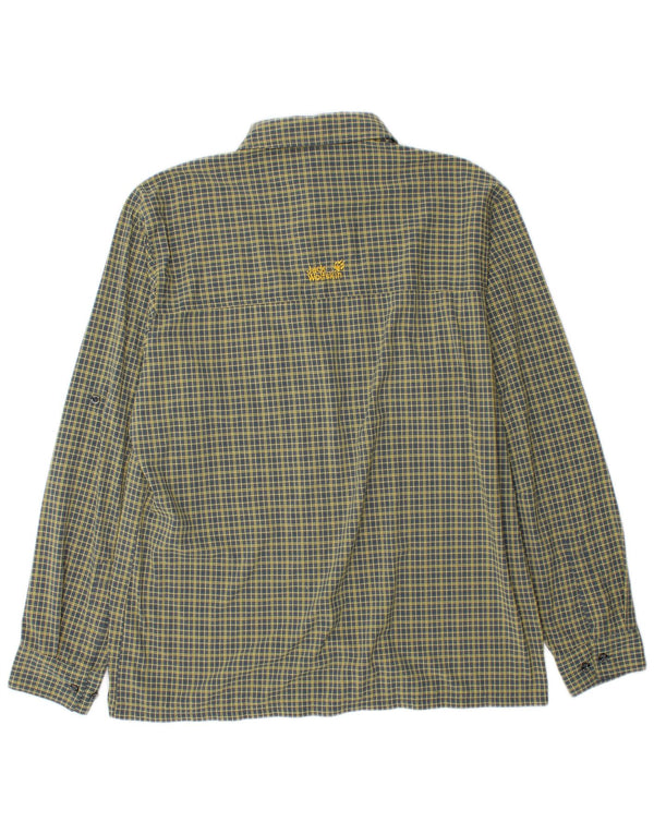 JACK WOLFSKIN Camisa Hombre UK 40/42 Large Amarillo Cuadros Poliamida