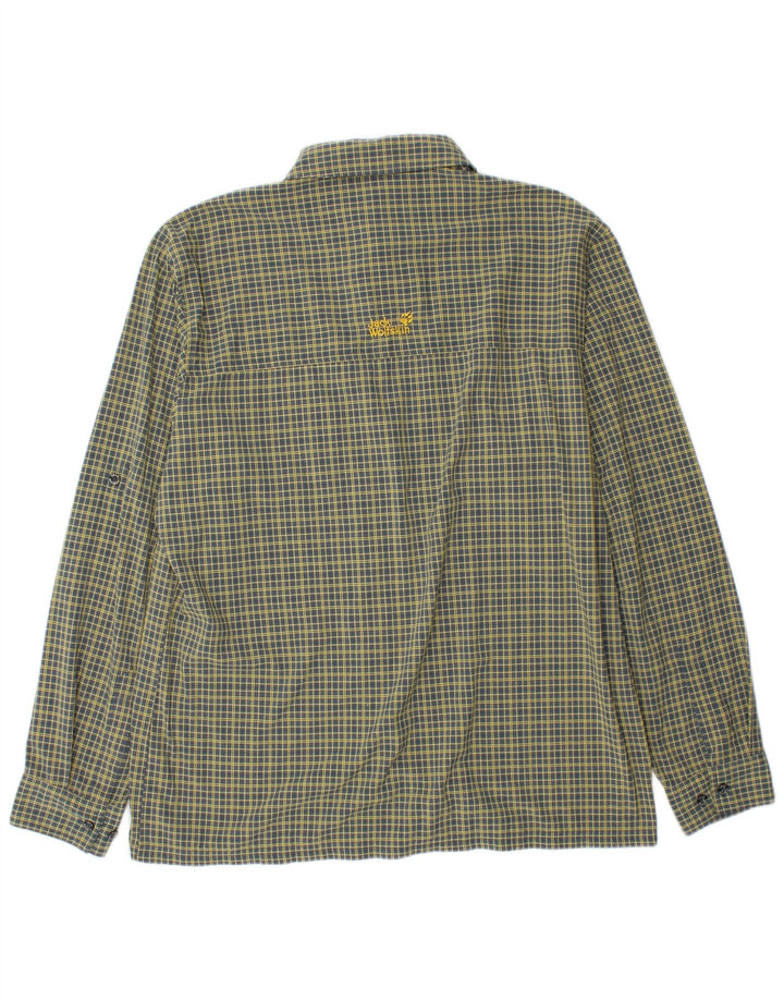 JACK WOLFSKIN Camisa Hombre UK 40/42 Large Amarillo Cuadros Poliamida