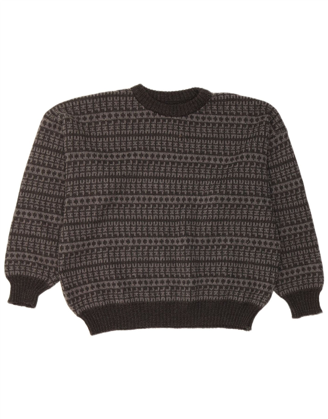 Vintage hombres cuello redondo jersey suéter grande negro geométrico