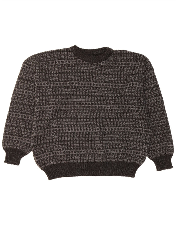 Vintage hombres cuello redondo jersey suéter grande negro geométrico