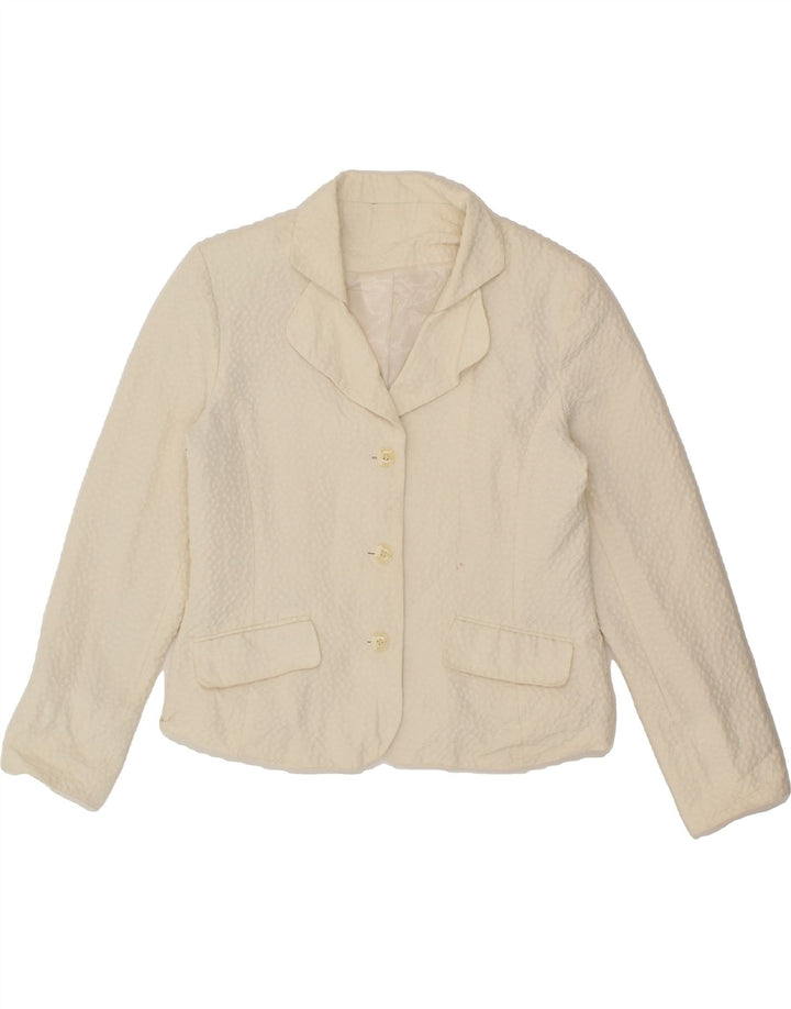 VINTAGE Womens 3 Button Blazer Jacket UK 16 Large Off White Cotton Vintage Vintage and Second-Hand Vintage from Messina Hembry 