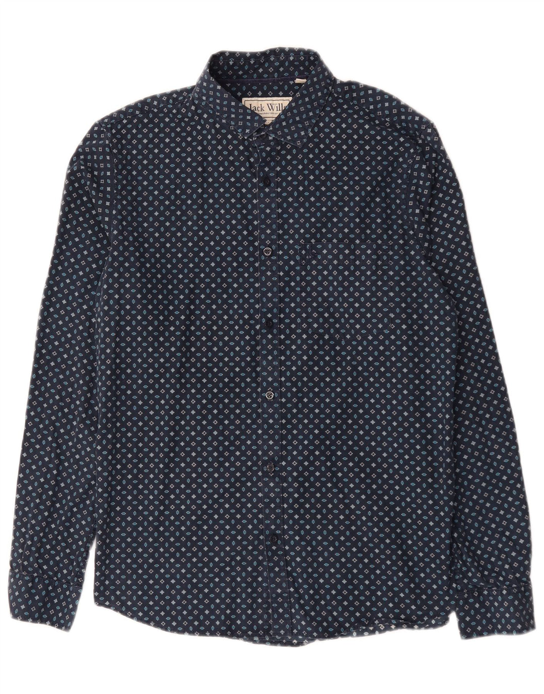 Jack Wills Camisa de corte clásico para hombre de algodón geométrico azul marino mediano
