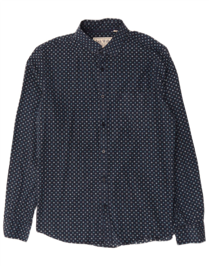 Jack Wills Camisa de corte clásico para hombre de algodón geométrico azul marino mediano