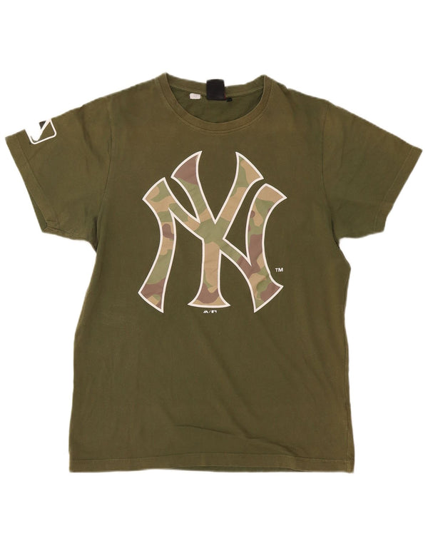 Majestic Camiseta gráfica de los New York Yankees para hombre Top grande de algodón caqui