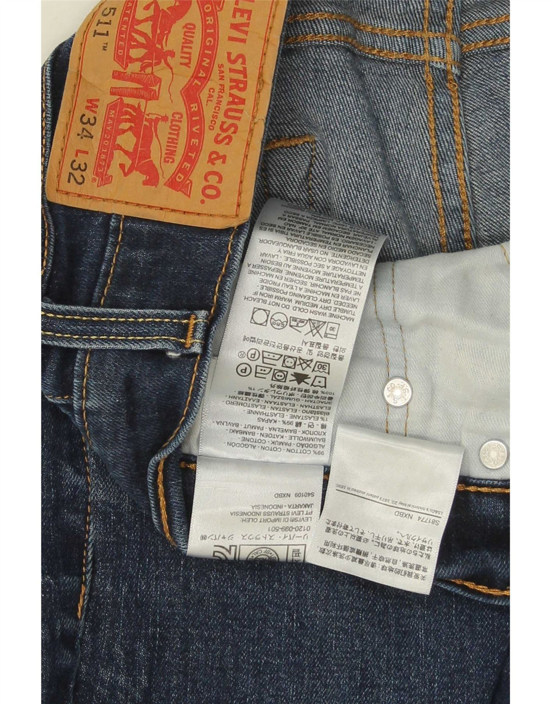 Levi's Hombre 511 Slim Jeans W34 L32 Algodón Azul Marino