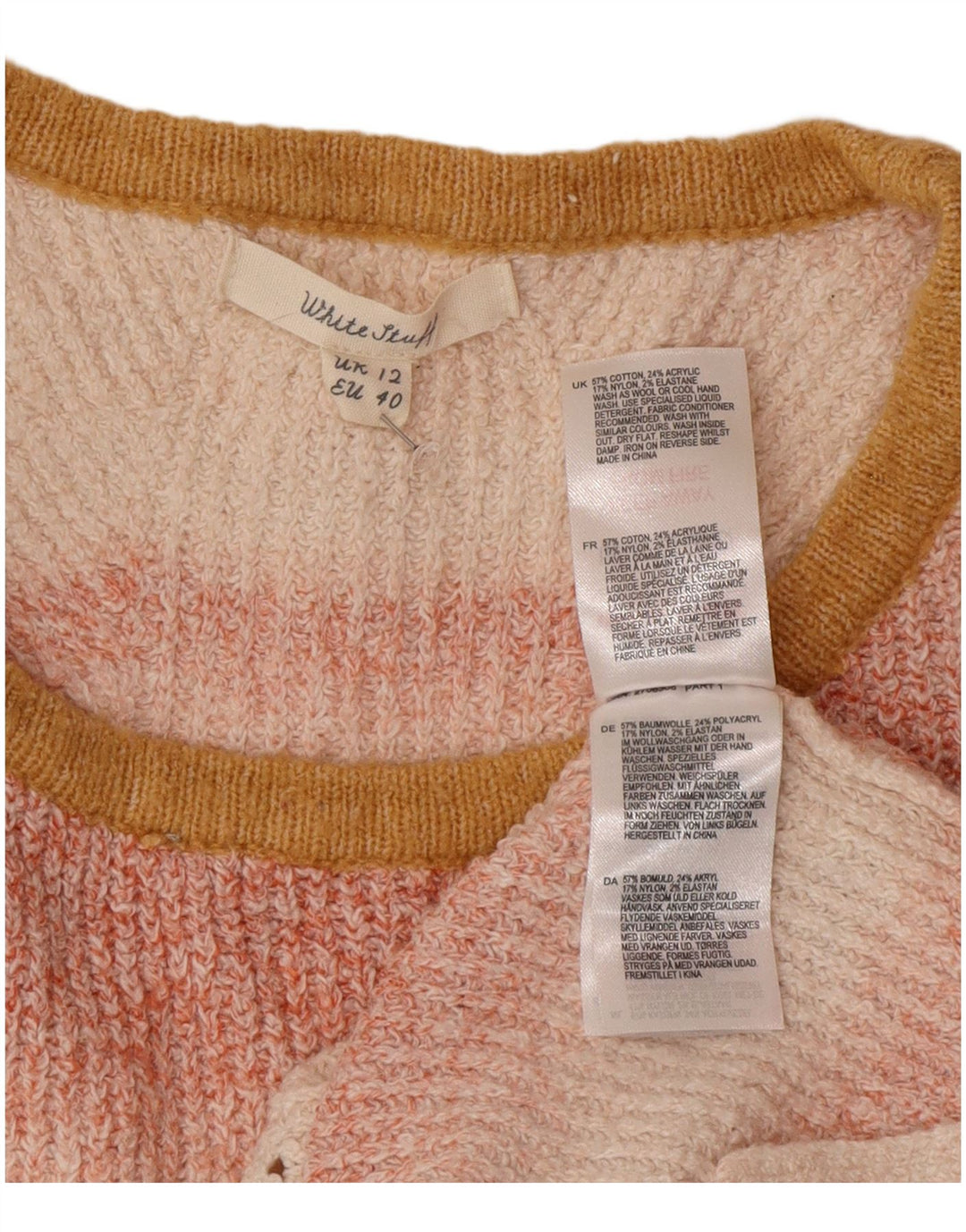 White Stuff Suéter tipo jersey con cuello redondo para mujer, talla 40, talla mediana, color rosa a rayas