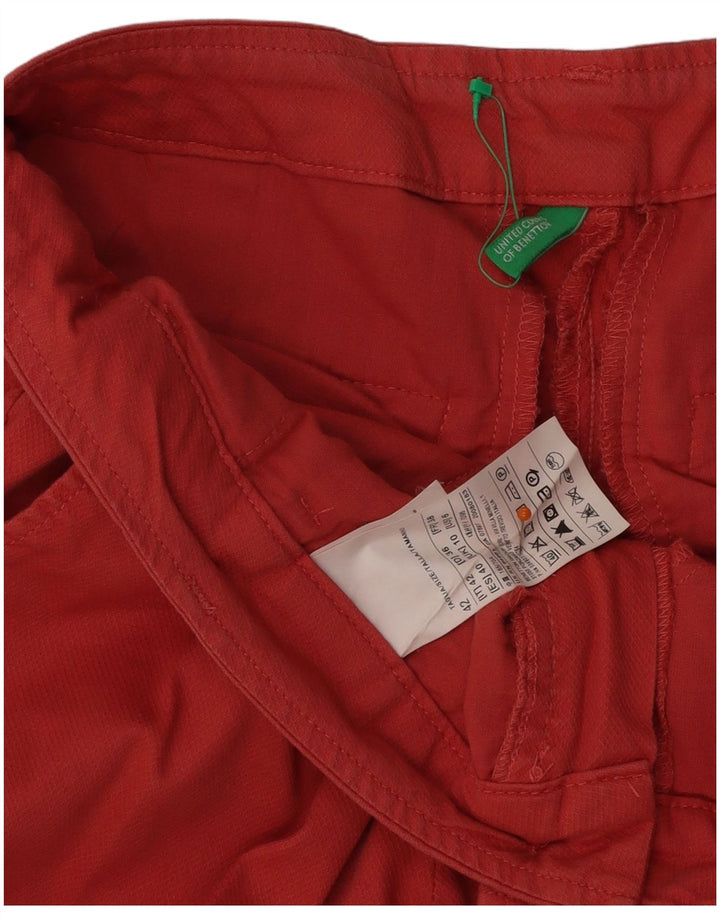 BENETTON Pantalones cortos rectos para mujer UK 10 Small W31 L25 Algodón rojo