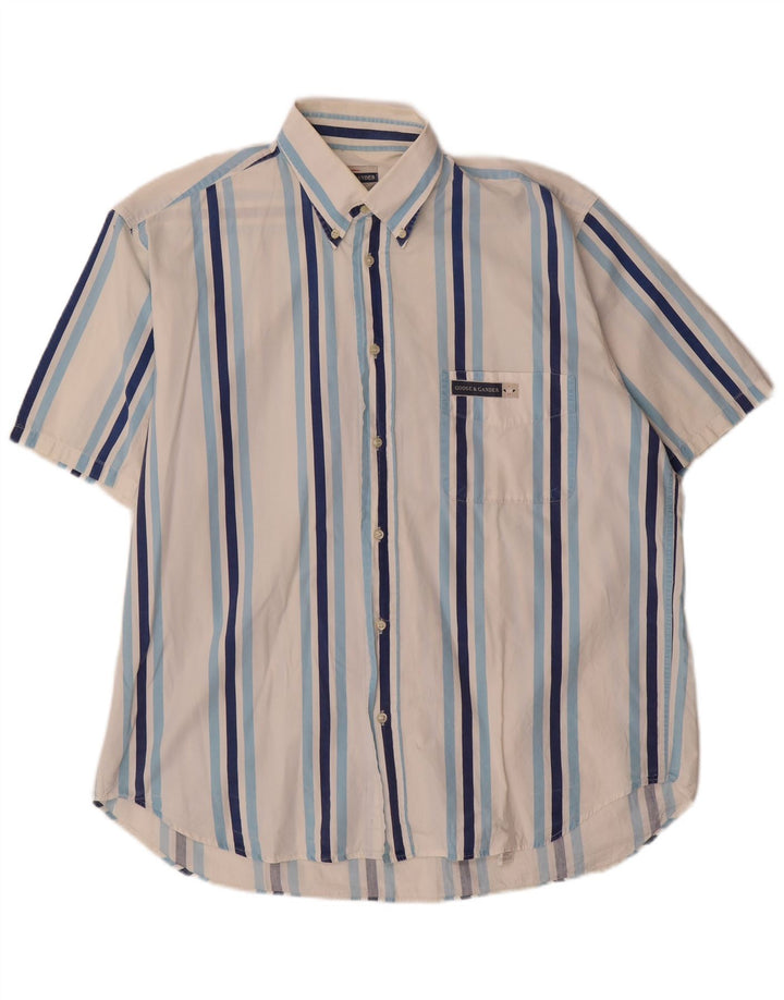 GOOSE & GANDER Camisa de manga corta para hombre IT 50 Medium Blanco Algodón a rayas