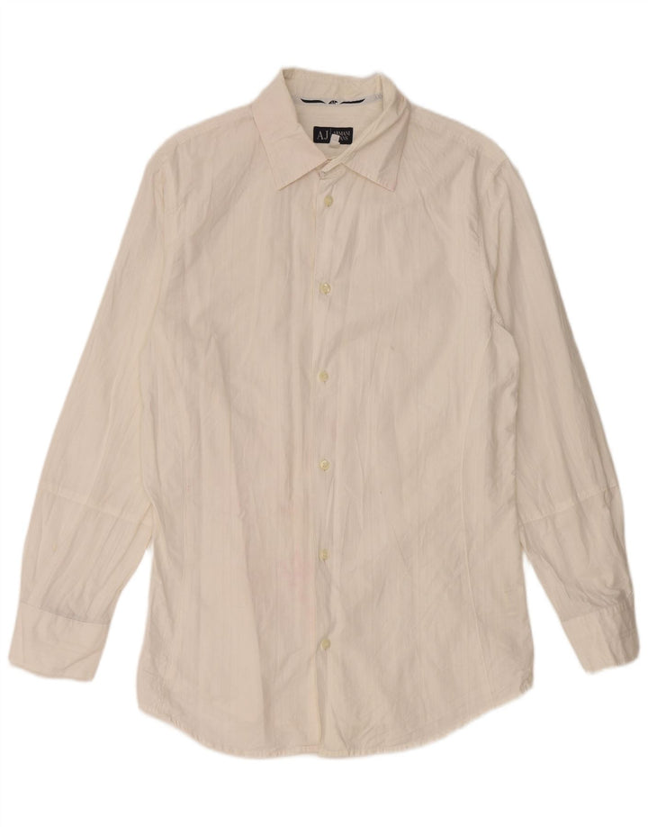 ARMANI JEANS Camisa Hombre Mediana Off White Algodón