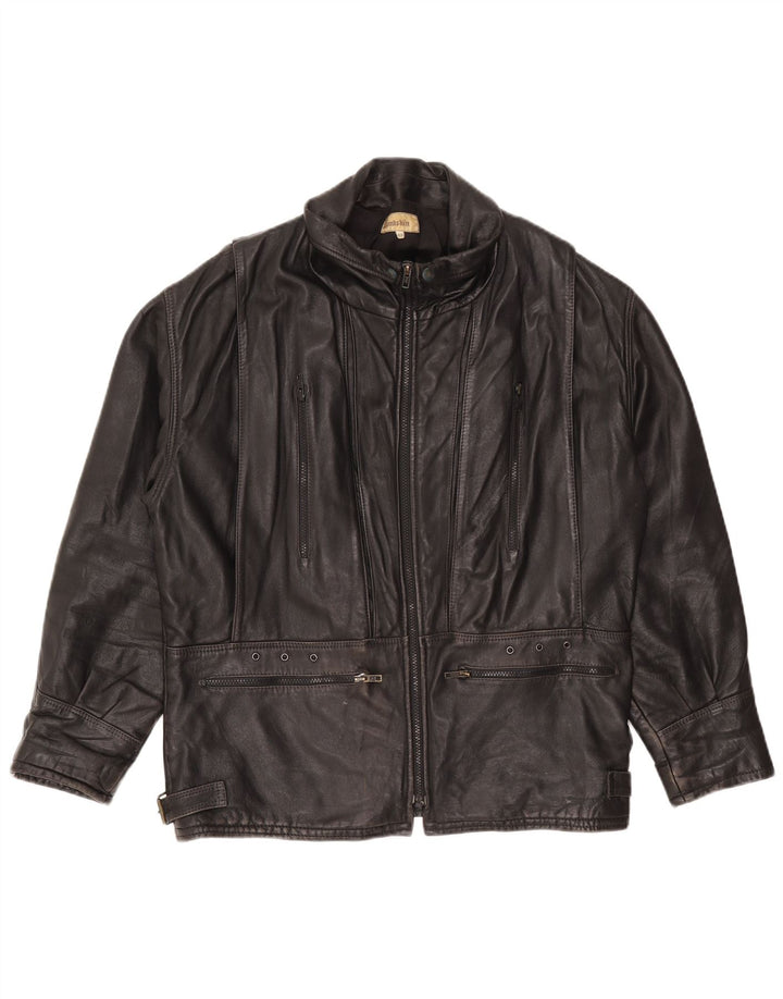 Chaqueta de cuero vintage para hombre IT 48 Piel de cordero negra mediana