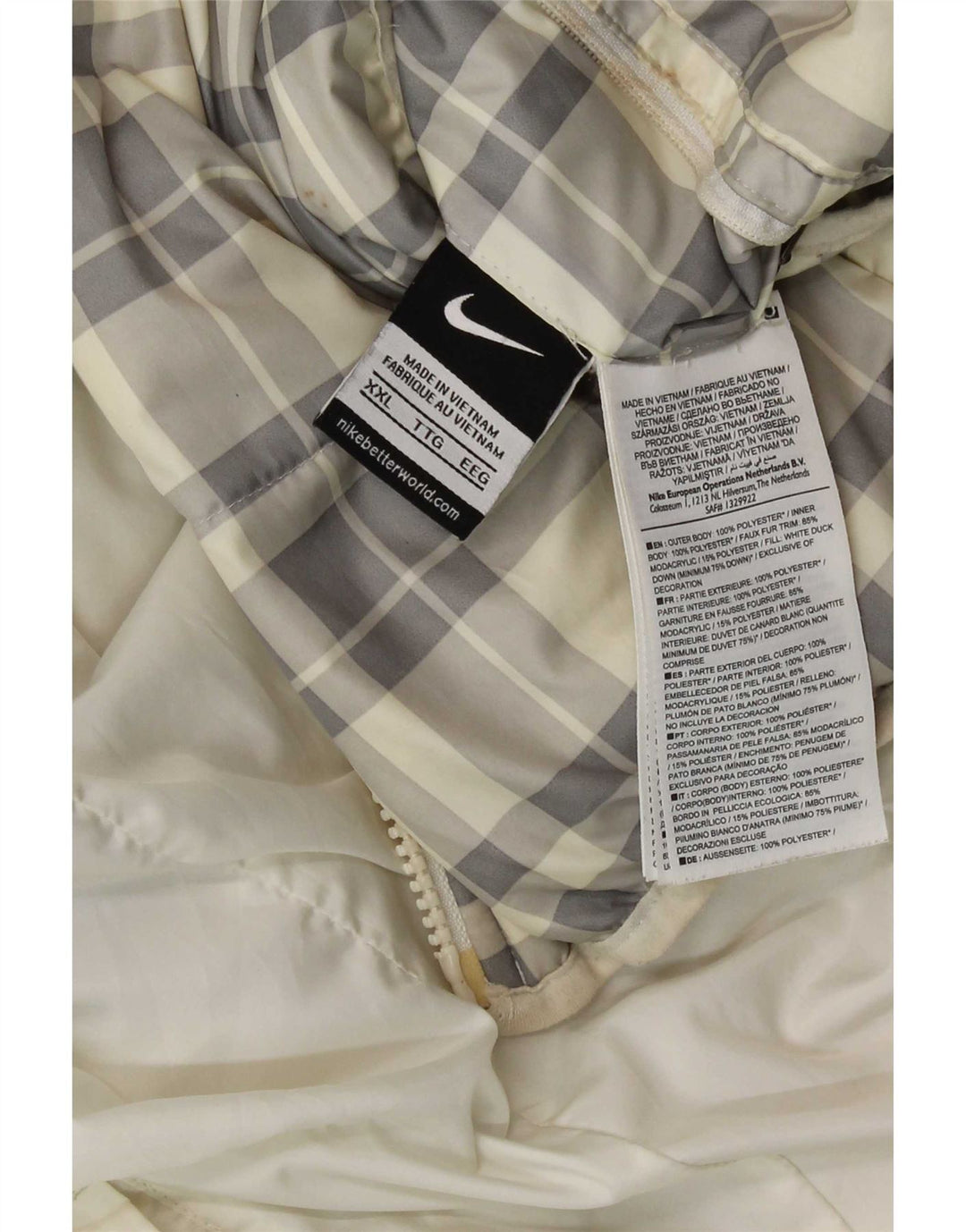 Nike Chaqueta acolchada reversible con capucha para hombre UK 44 2XL Poliéster a cuadros blancos