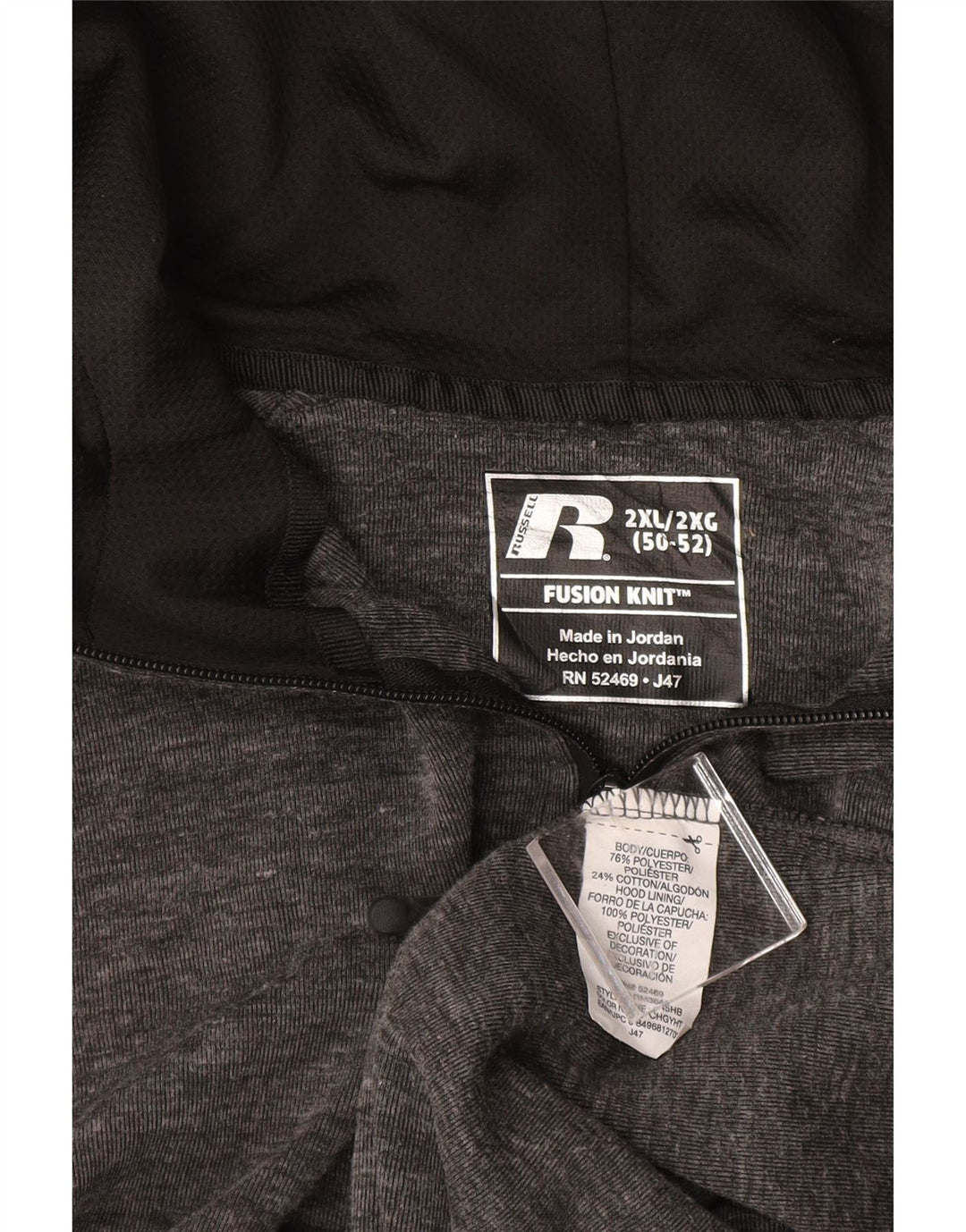 RUSSELL ATHLETIC Suéter con capucha y cremallera para hombre 2XL Algodón moteado gris