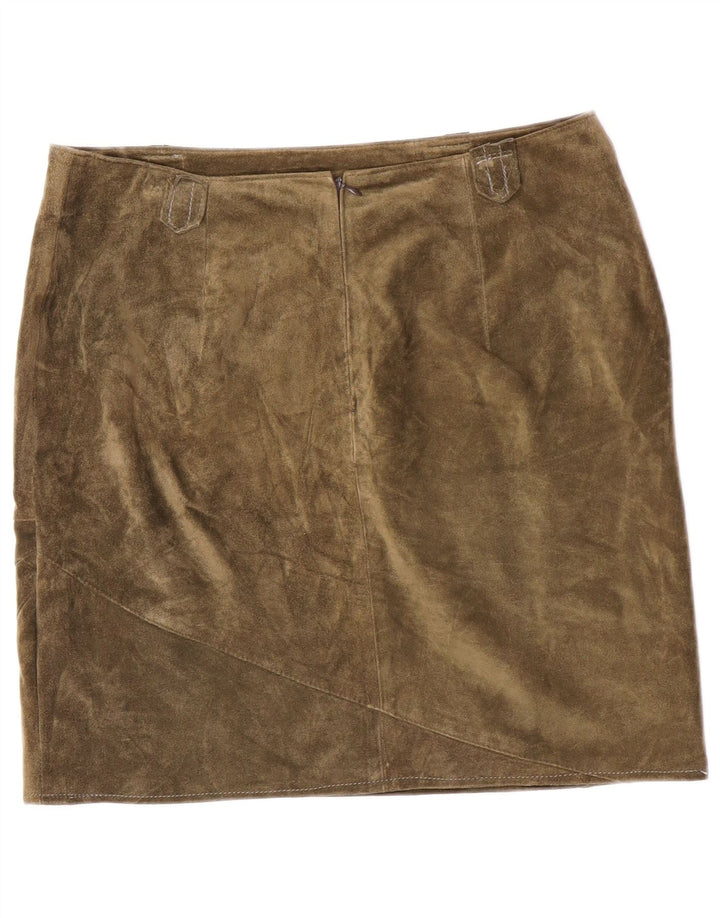 Falda de ante vintage para mujer mediana W32 cuero caqui