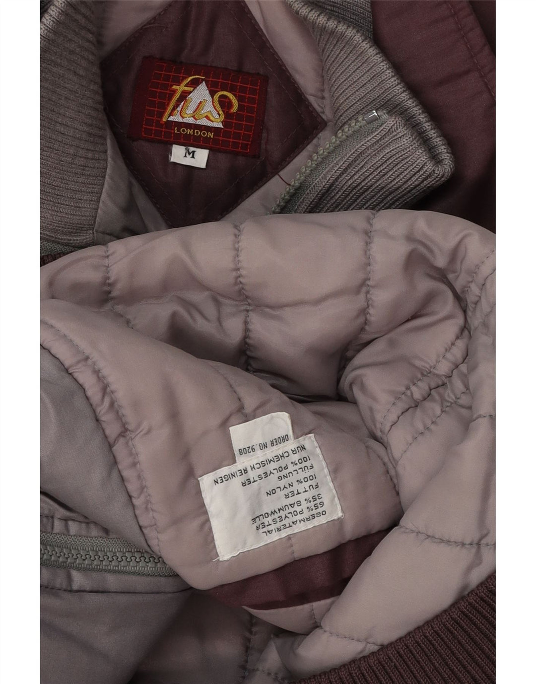 Vintage hombres bomber chaqueta Reino Unido 38 medio borgoña colorblock poliéster