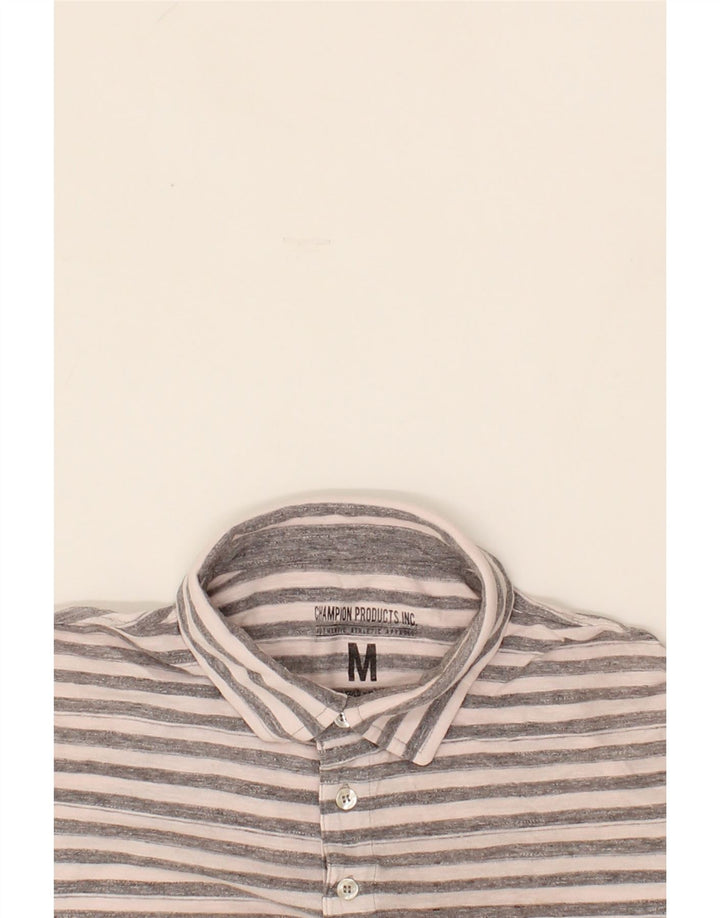 CHAMPION Mens Polo Shirt Medium Grey Striped Vintage Champion and Second-Hand Champion from Messina Hembry 