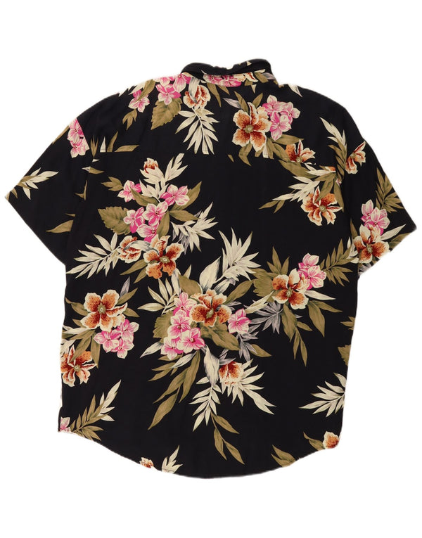 Vintage hombres camisa de manga corta grande negro floral