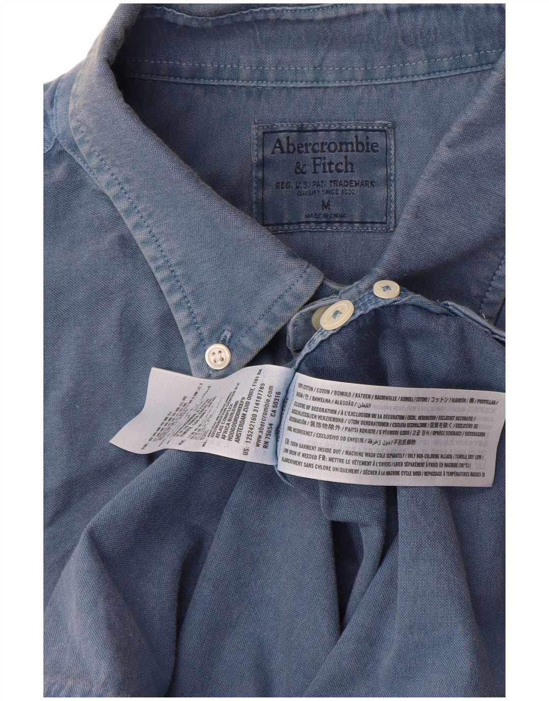 Camisa Abercrombie & Fitch Hombre Algodón Azul Medio