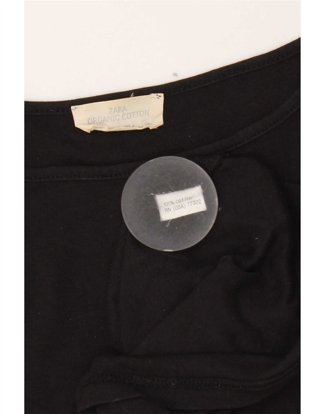 Zara Mujer Top Manga 3/4 UK 8 Pequeño Algodón Negro