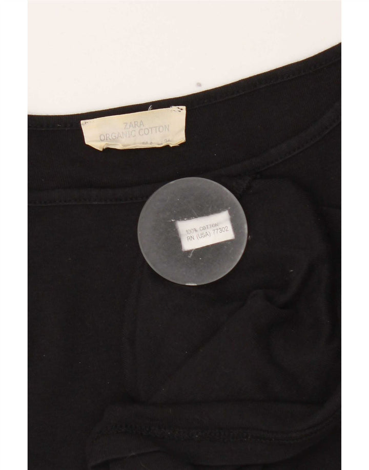 Zara Mujer Top Manga 3/4 UK 8 Pequeño Algodón Negro