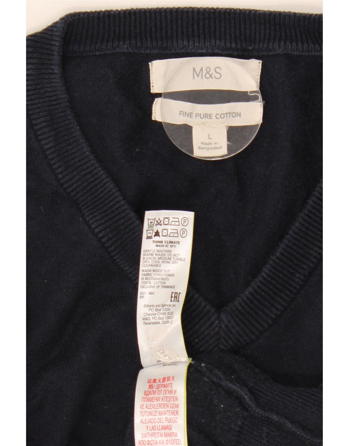 Marks & Spencer - Jersey con cuello en V para hombre, talla grande, algodón azul marino