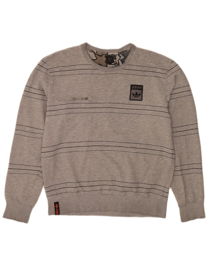Adidas Hombre Sudadera Jumper Grande Gris Rayas Algodón