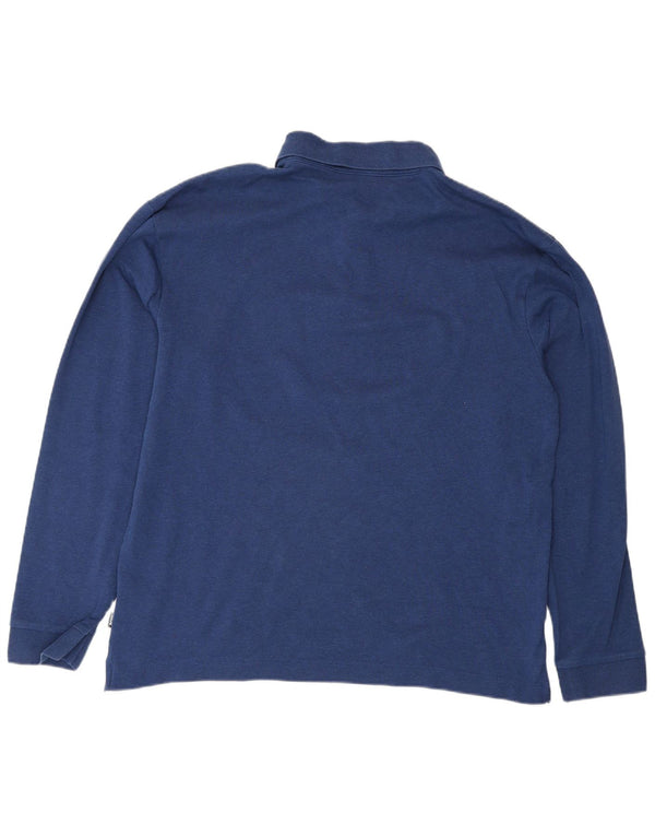 Hugo Boss Polo de manga larga para hombre, ajuste regular, algodón azul grande