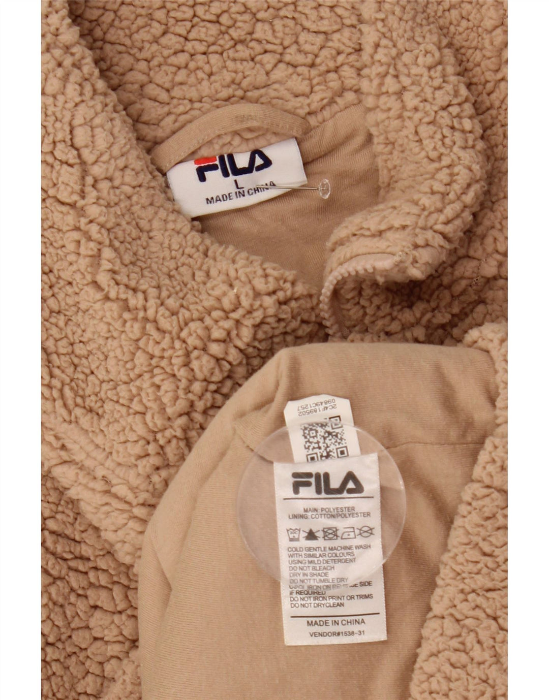 Fila - Jersey de forro polar gráfico para mujer, talla 40, poliéster beige grande