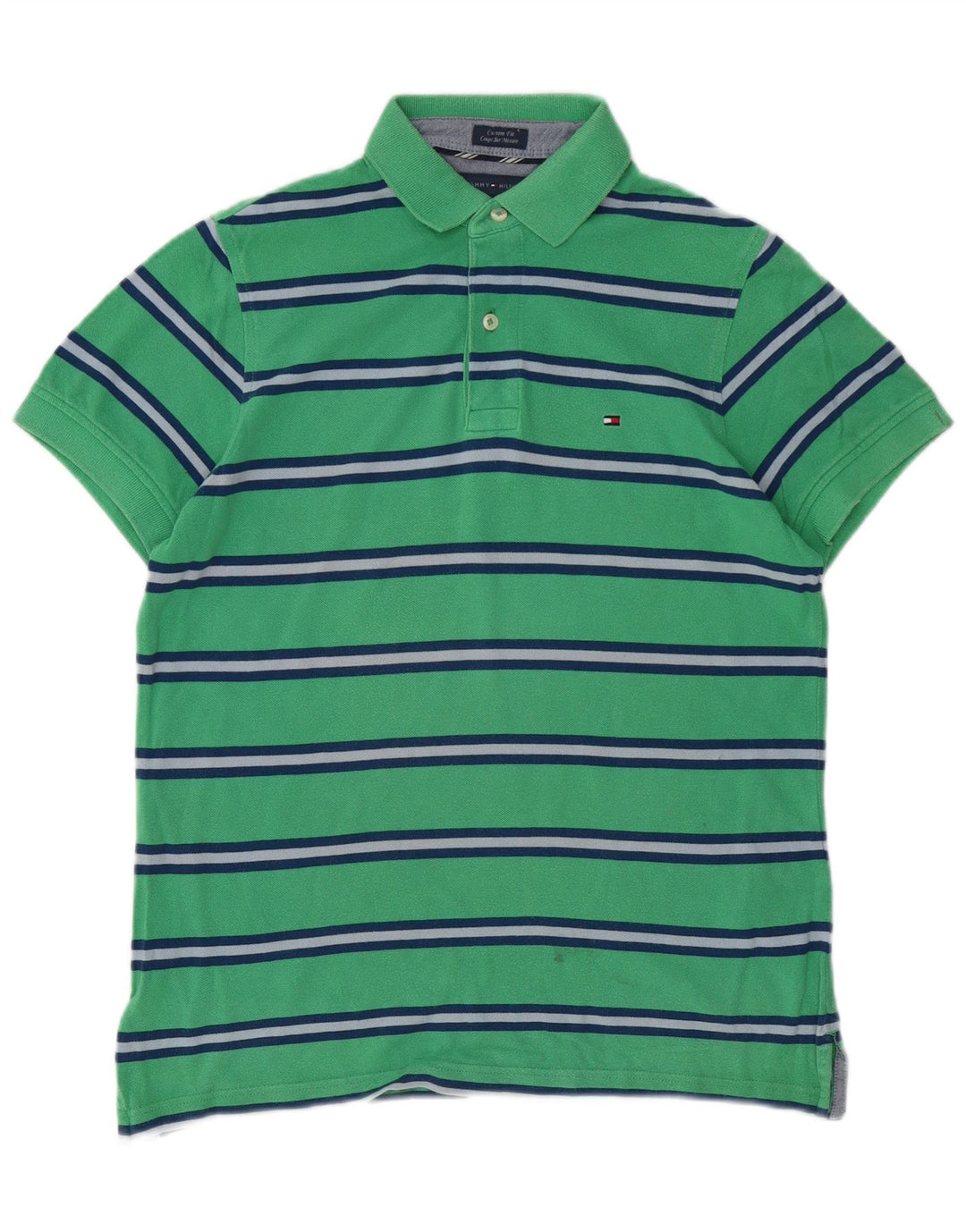 TOMMY HILFIGER Polo Custom Fit para hombre Algodón de rayas verdes pequeño